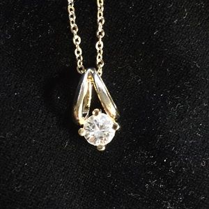 Necklace 14K setting, CZ solitaire pendant.Beauty!